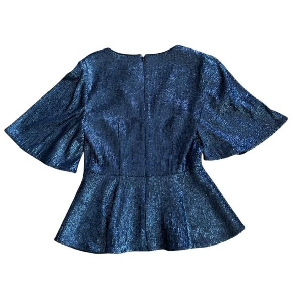 NWT Rachel Zoe Women's V Neck Clover Baby Doll Sequin Blouse in Navy Blue Size 4 - Picture 5 of 9